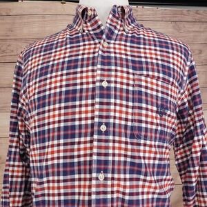 Chaps Shirt Mens Large Red Blue Plaid Brushed Cotton Button Down Casual